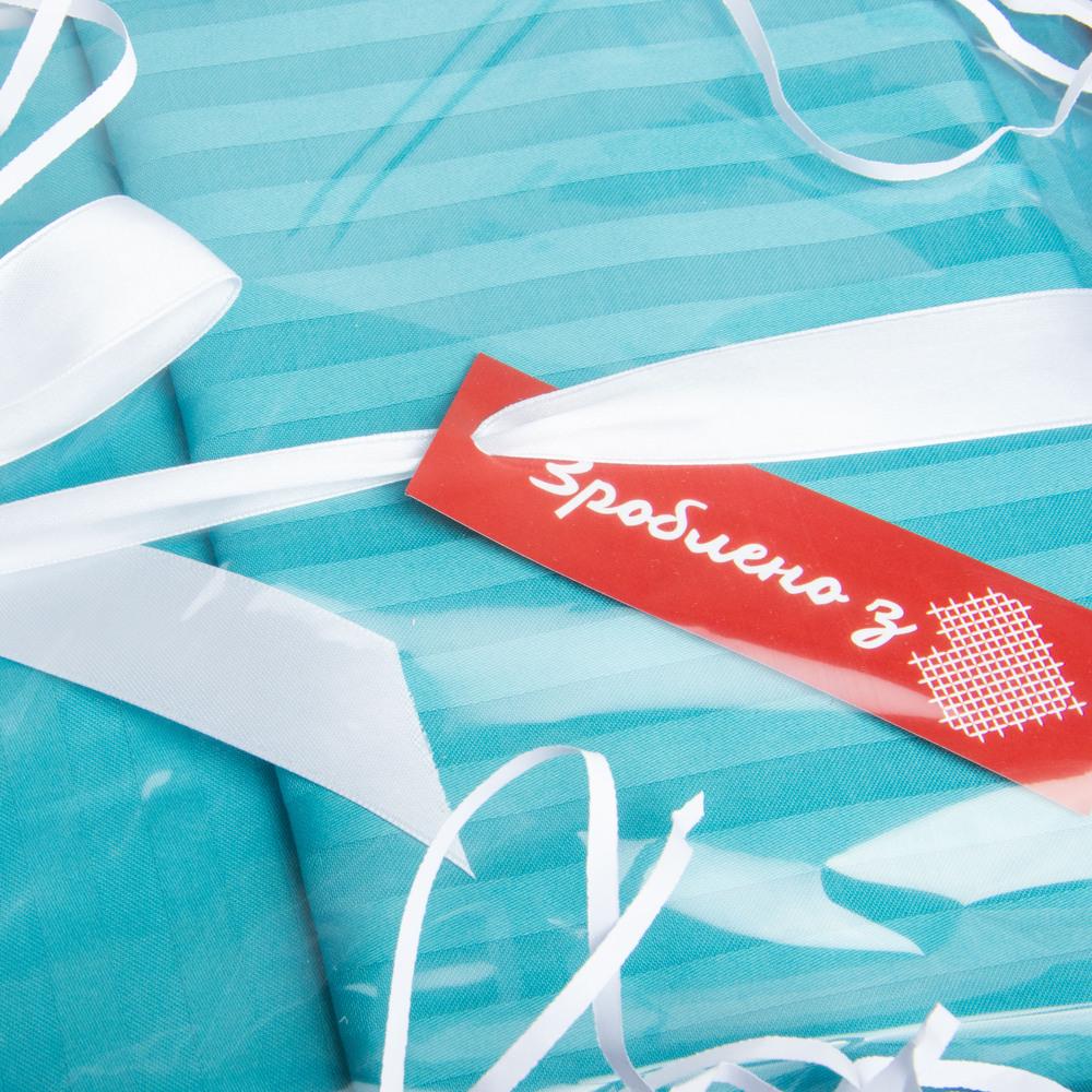 Комплект постельного белья евро сатин в полоску Бирюзовый (26022) - фото 4