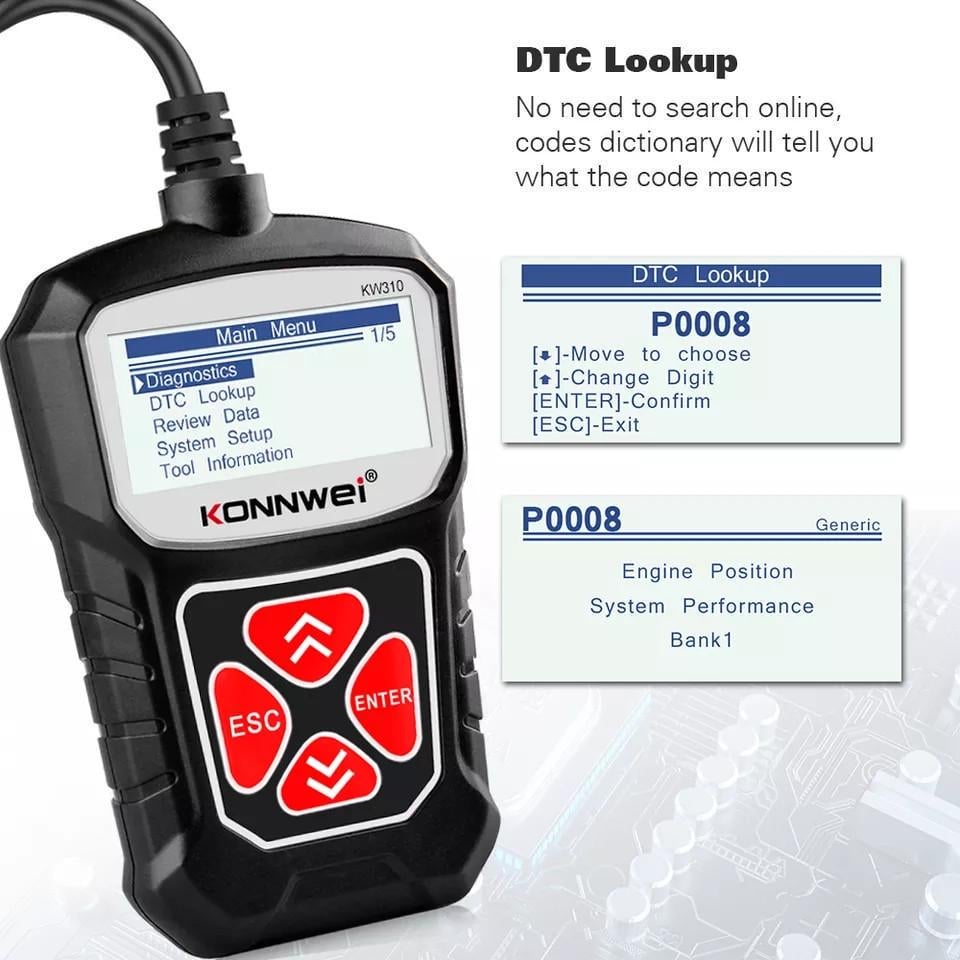 Автосканер диагностический Konnwei KW310 CAN OBDII + EOBD Code Reader - фото 3