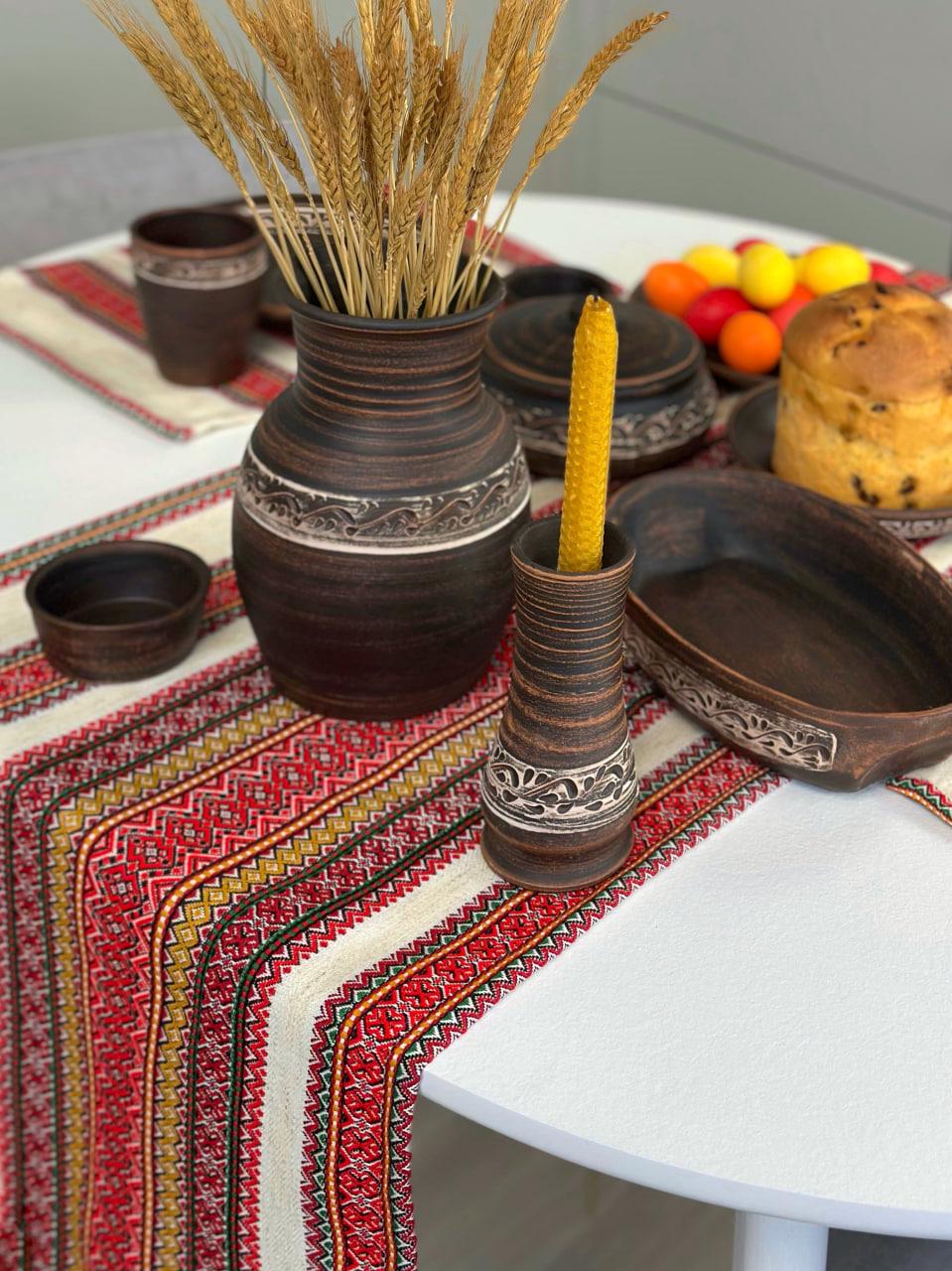 Пасхальний набор керамической глиняной посуды ангоб на 6 человек (3107-2)