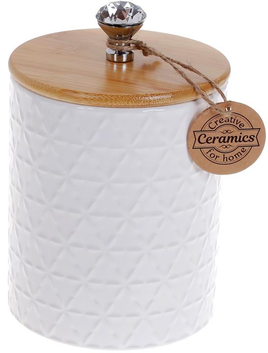 Банка Merceyl Алмаз 600 мл керамическая с бамбуковой крышкой Белый ромб (BD-979-313)