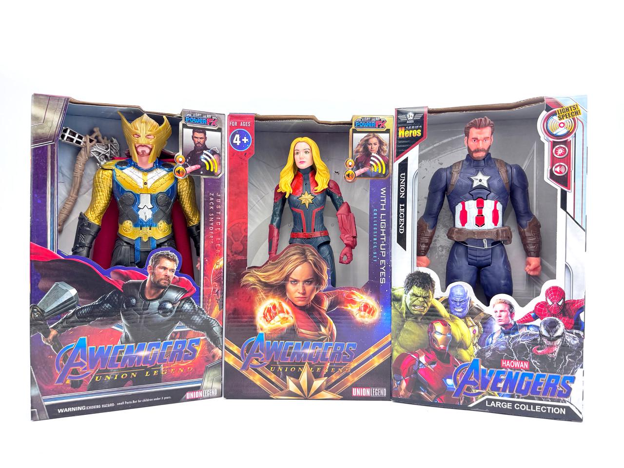 Набір фігурок Marvel Titan Hero Series 3в1 Капітан Америка/Капітан Марвел/Могутній Тор зі світлом і звуком 30 см (31990983)