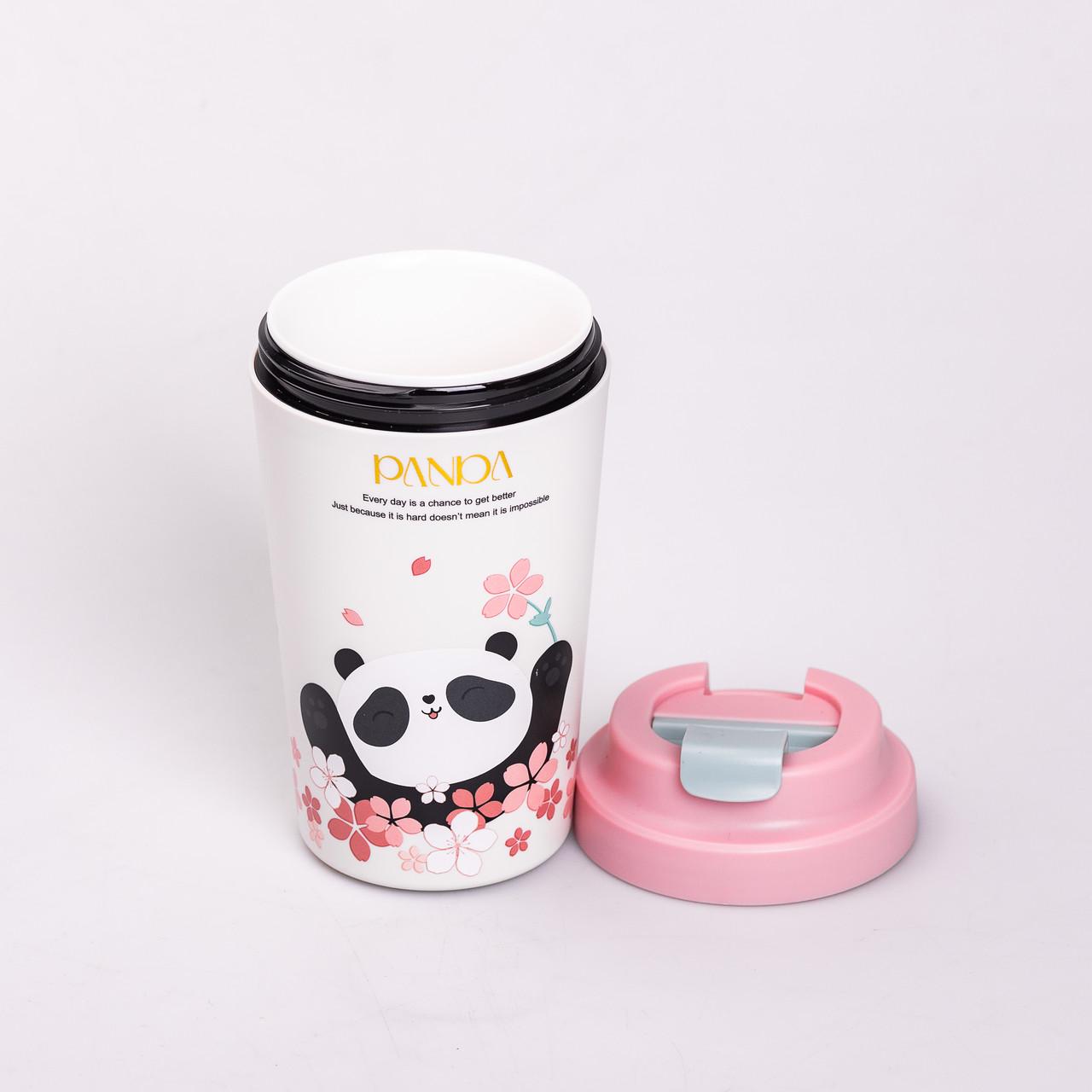 Термокружка Panda з керамічною колбою 380 мл Рожевий (HP-14-12P) - фото 3 Термокружка Panda з керамічною колбою 380 мл Рожевий (HP-14-12P) - фото 3