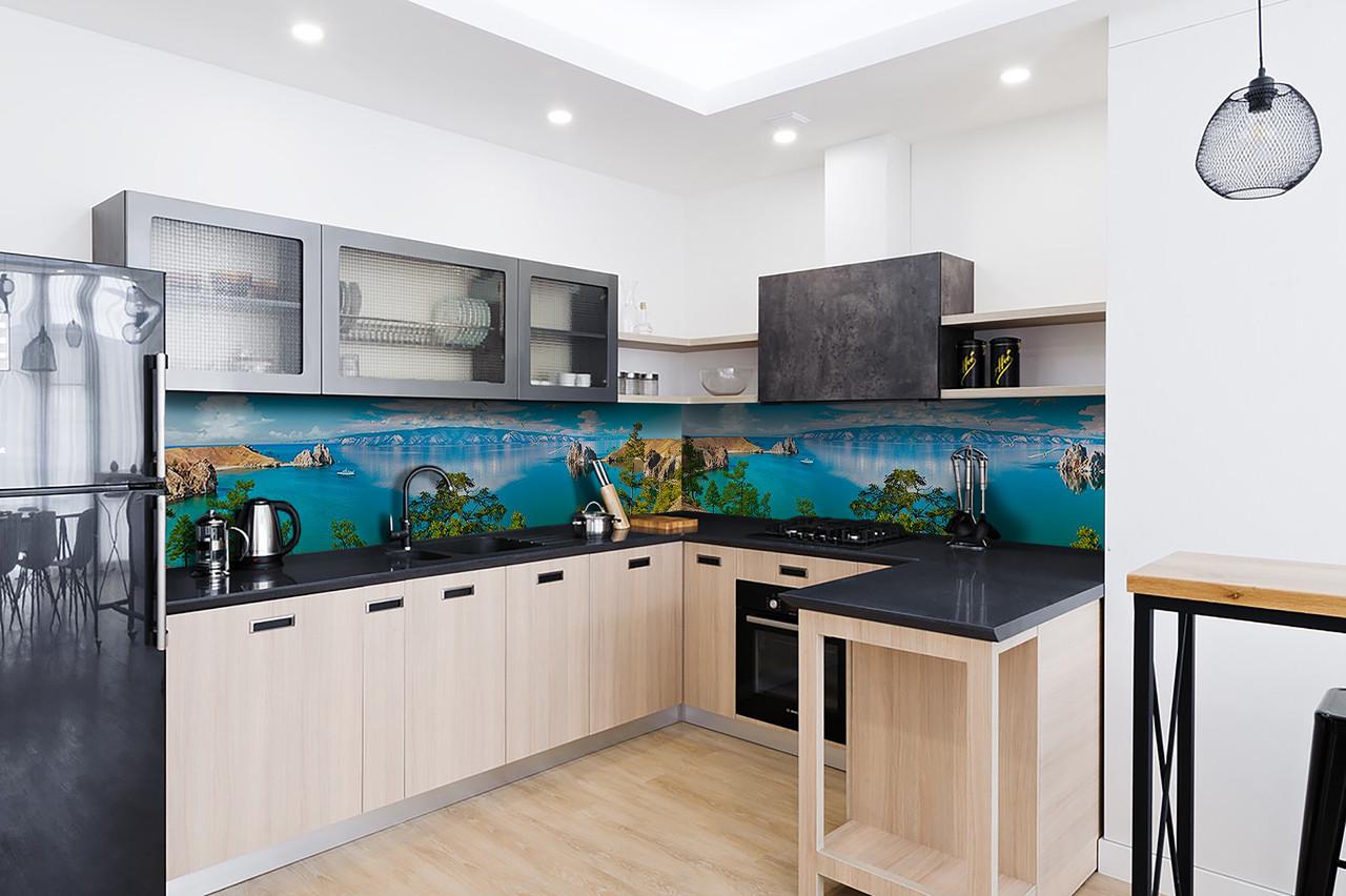 Кухонный фартук Скалистая бухта из самоклеющейся виниловой пленки 65х250 см Голубой