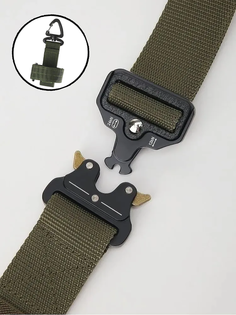 Ремінь Assaulter belt з металевою пряжкою та карабіном 140 см Оливковий - фото 3 Ремінь Assaulter belt з металевою пряжкою та карабіном 140 см Оливковий - фото 3