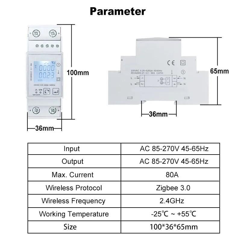 Лічильник енергії Tuya Smart Zigbee DAC2161C-BI - фото 6