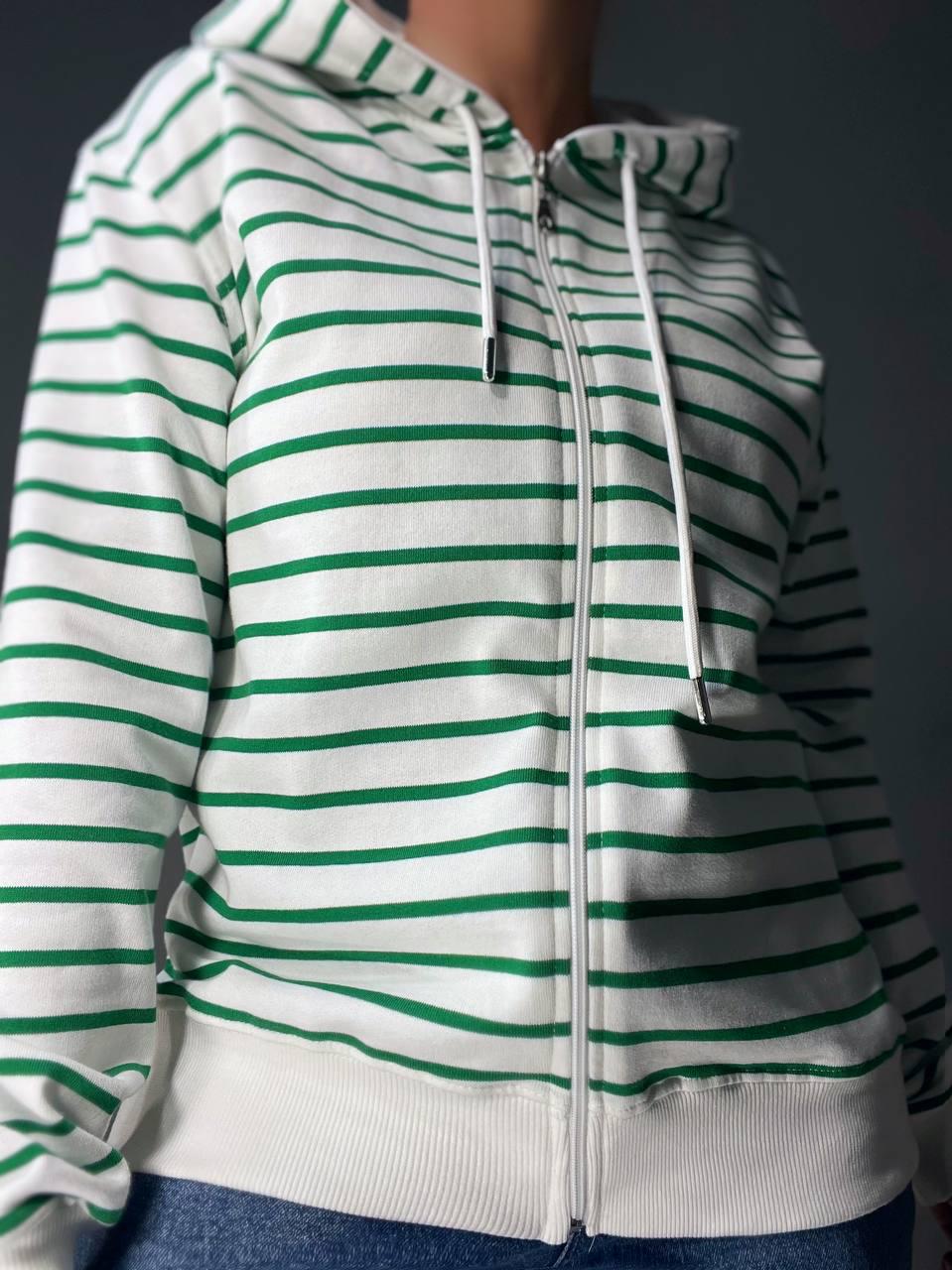 Толстовка жіноча PEPPER MINT 24-01 в смужку на блискавці з капюшоном OS Зелений (1371) - фото 5