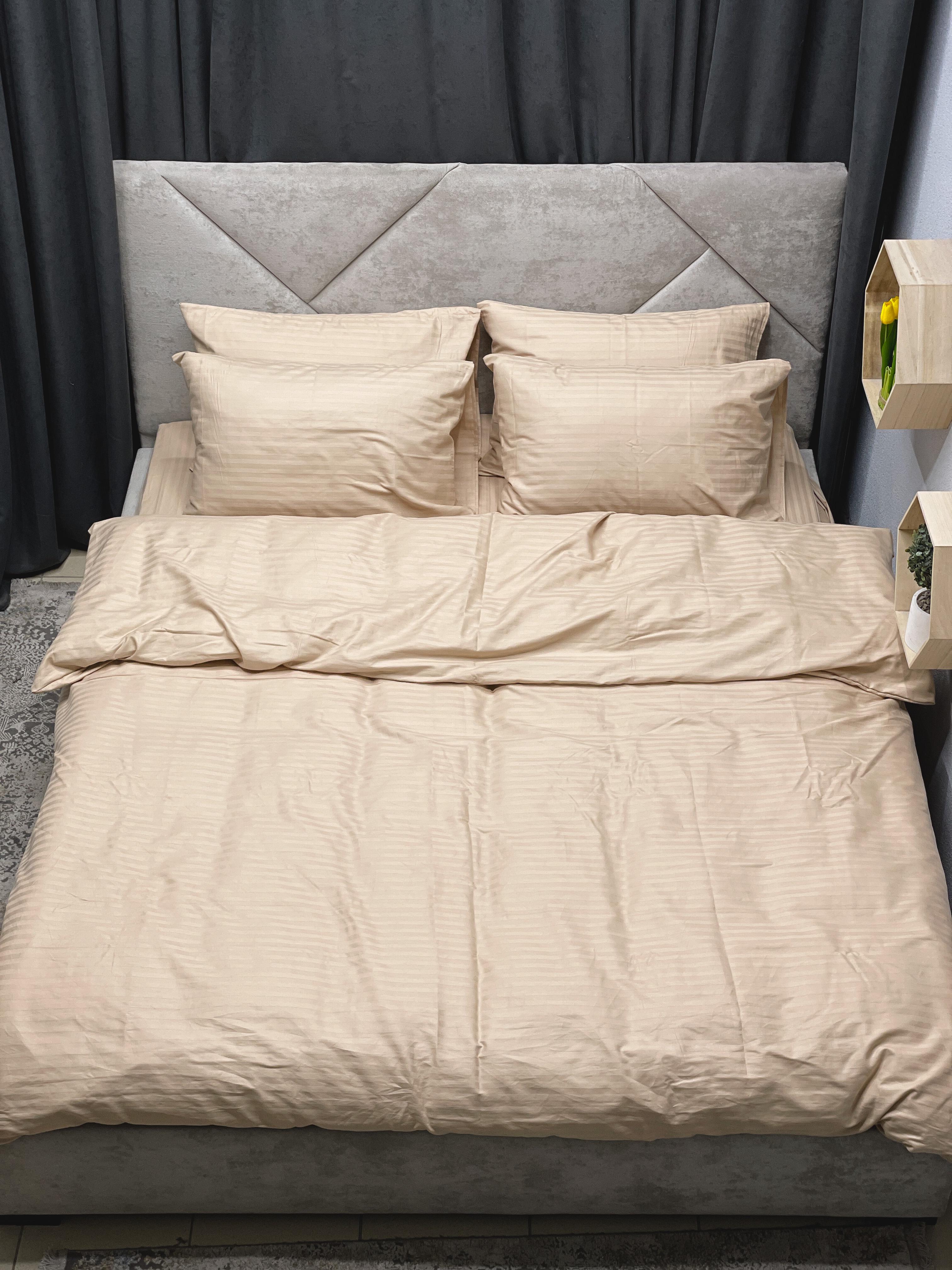 Комплект постельного белья Ego-textile 013SF страйп-сатин однотонный в полоску Бежевый (198841464)