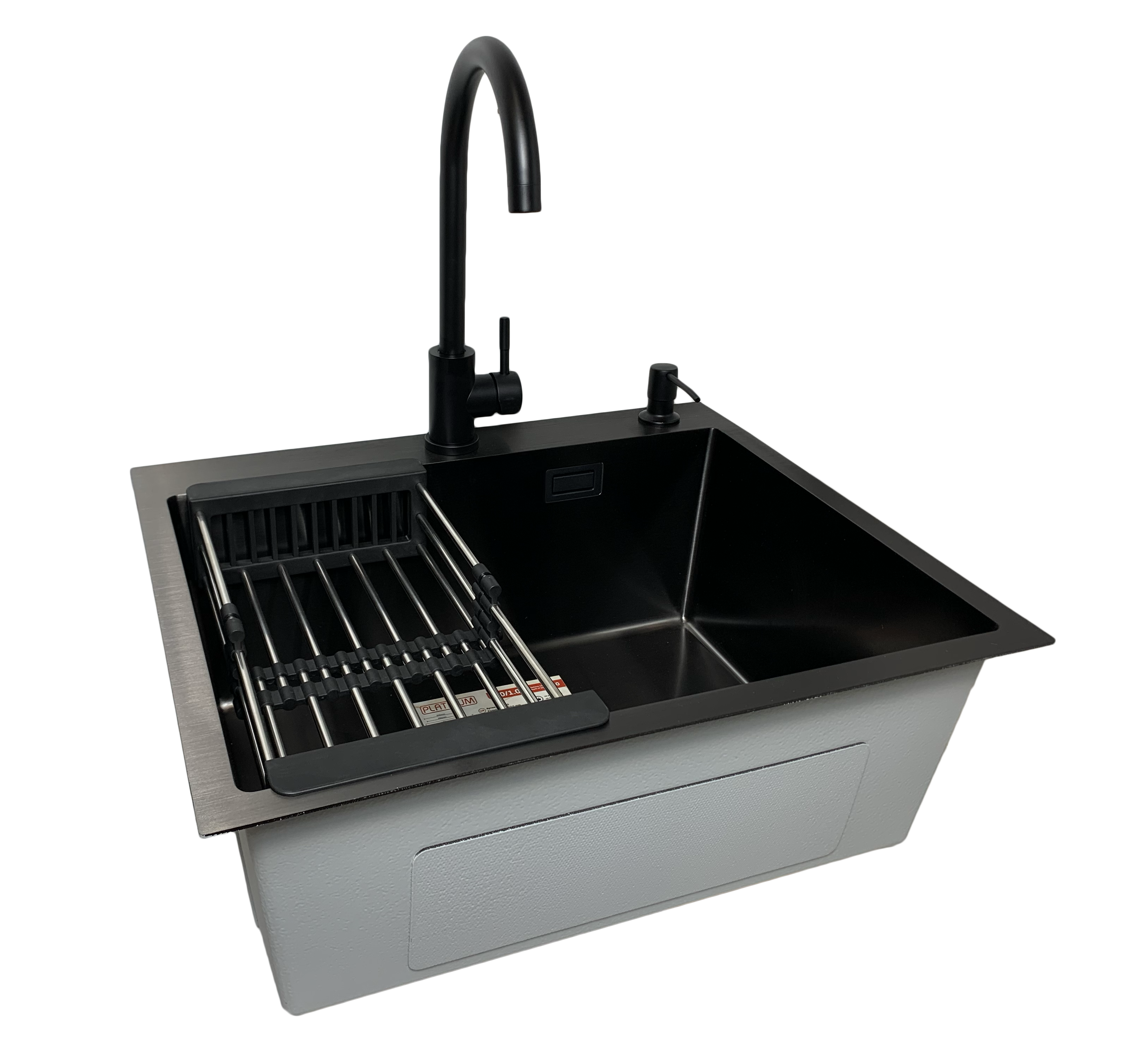 Мойка для кухни Platinum Handmade 60x50 см + сифон/смеситель/корзинка/дозатор Черный (c1f30fa8)