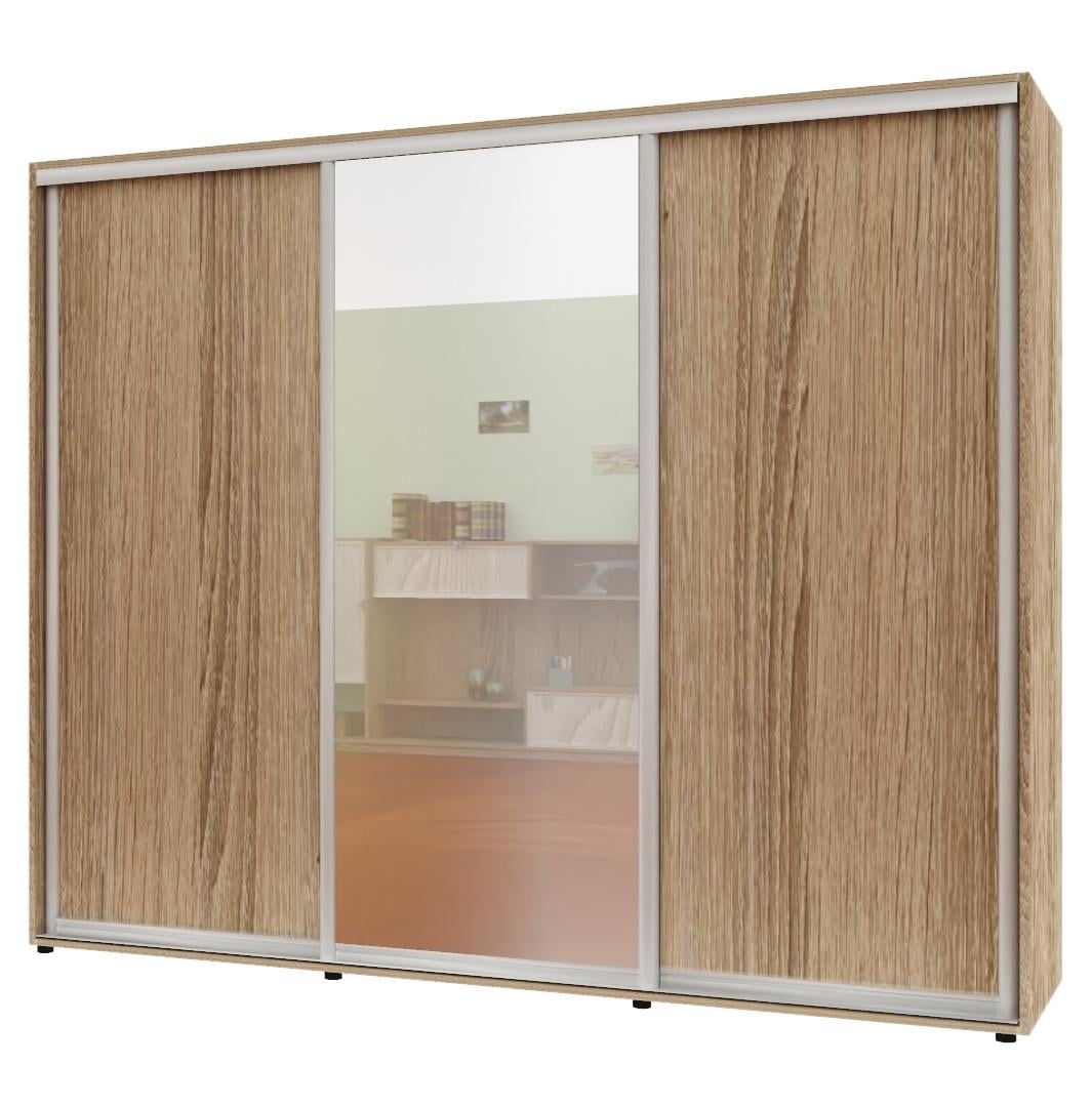 Шкаф-купе трехдверный Комфорт Мебель ДСП/Зеркало/ДСП Макси 260х60х220 см Дуб натуральный