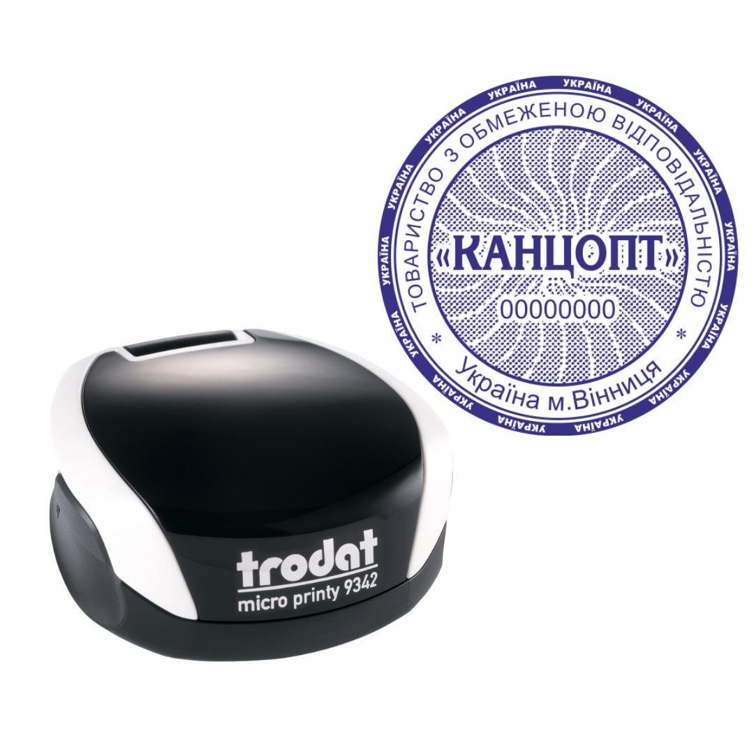 Печатка ТОВ на кишеньковому оснащенні Trodat Micro Printy 9342 d 42 мм Білий (ТОВ24/9342/W)