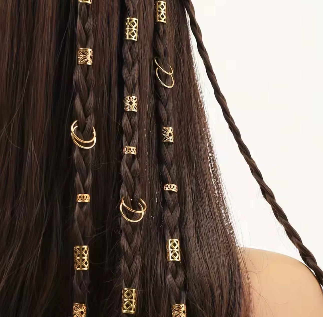 Набор золотистых украшений для кос и дредов кольца и бусины для волос 80 шт. - фото 5