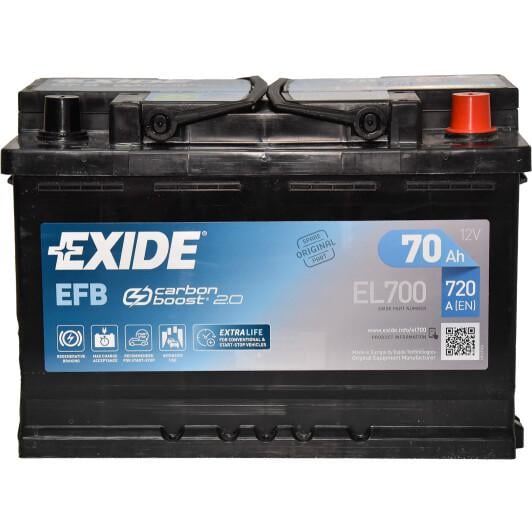 Аккумулятор EXIDE EFB R EN760 70 Ah-12 V 278х175х190 мм (EL700) Аккумулятор EXIDE EFB R EN760 70 Ah-12 V 278х175х190 мм (EL700)