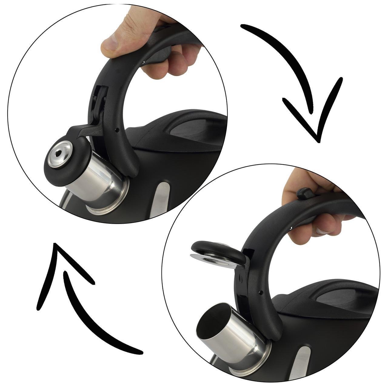 Чайник со свистком и нейлоновой ручкой Ofenbach Vizo из нержавеющей стали для индукции и газа 2 л Черный (100303) - фото 2 Чайник со свистком и нейлоновой ручкой Ofenbach Vizo из нержавеющей стали для индукции и газа 2 л Черный (100303) - фото 2