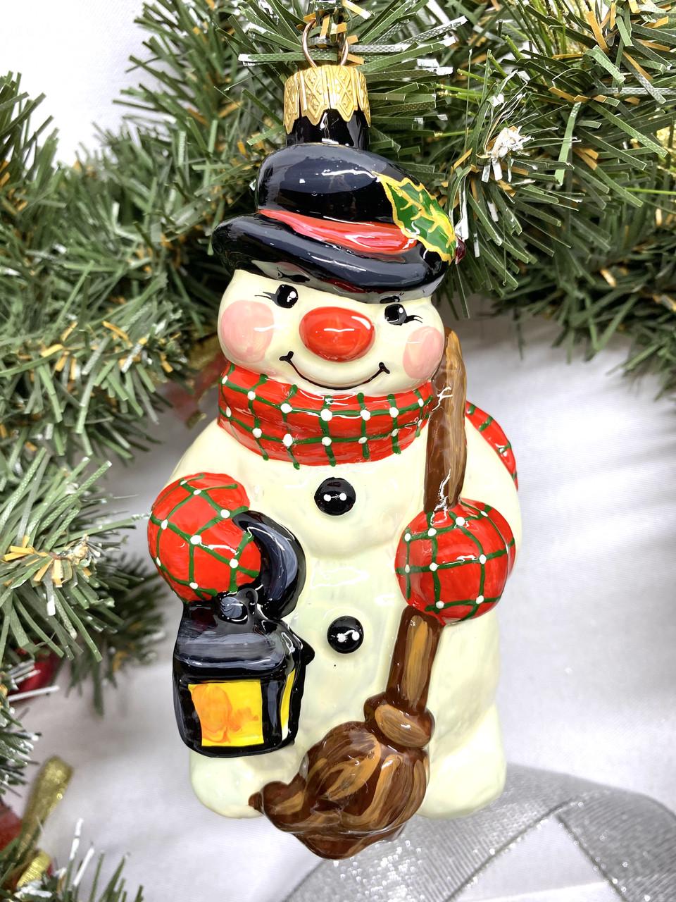 Игрушка новогодняя елочная Снеговик с фонарем