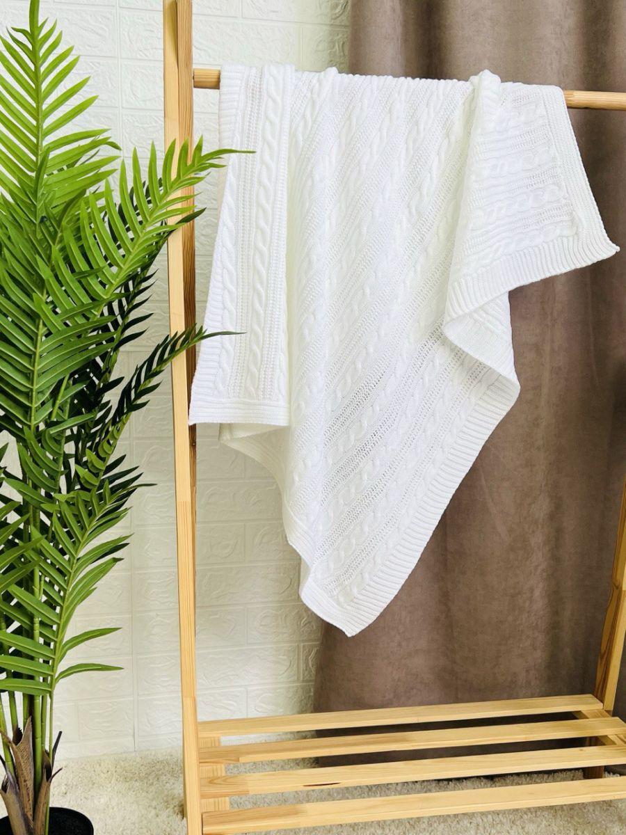 Плед детский вязаный для новорожденного 85x85 см Белый (1036)