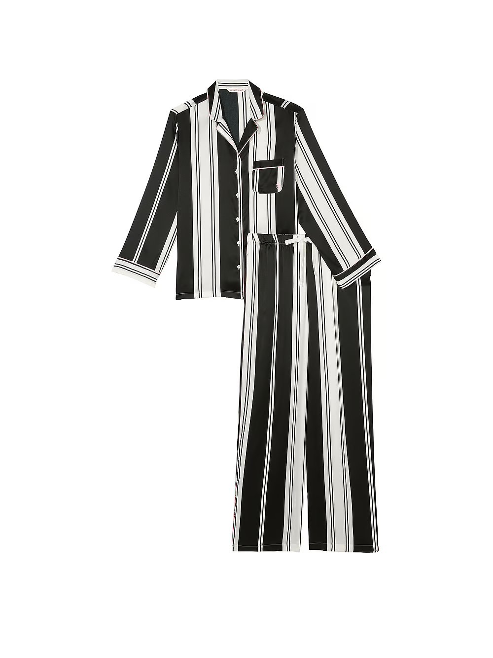 Піжама жіноча Victoria's Secret Satin Long Pajama Set сатинова у смужку S Чорно-білий (20994292) - фото 3