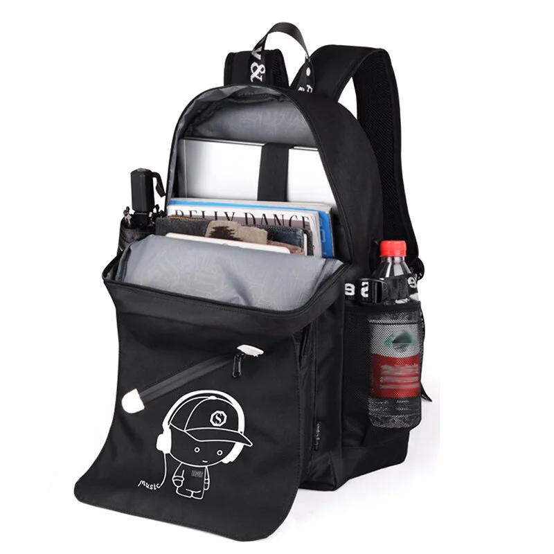 Рюкзак молодежный светящийся в темноте с USB Черный (29433665) - фото 5