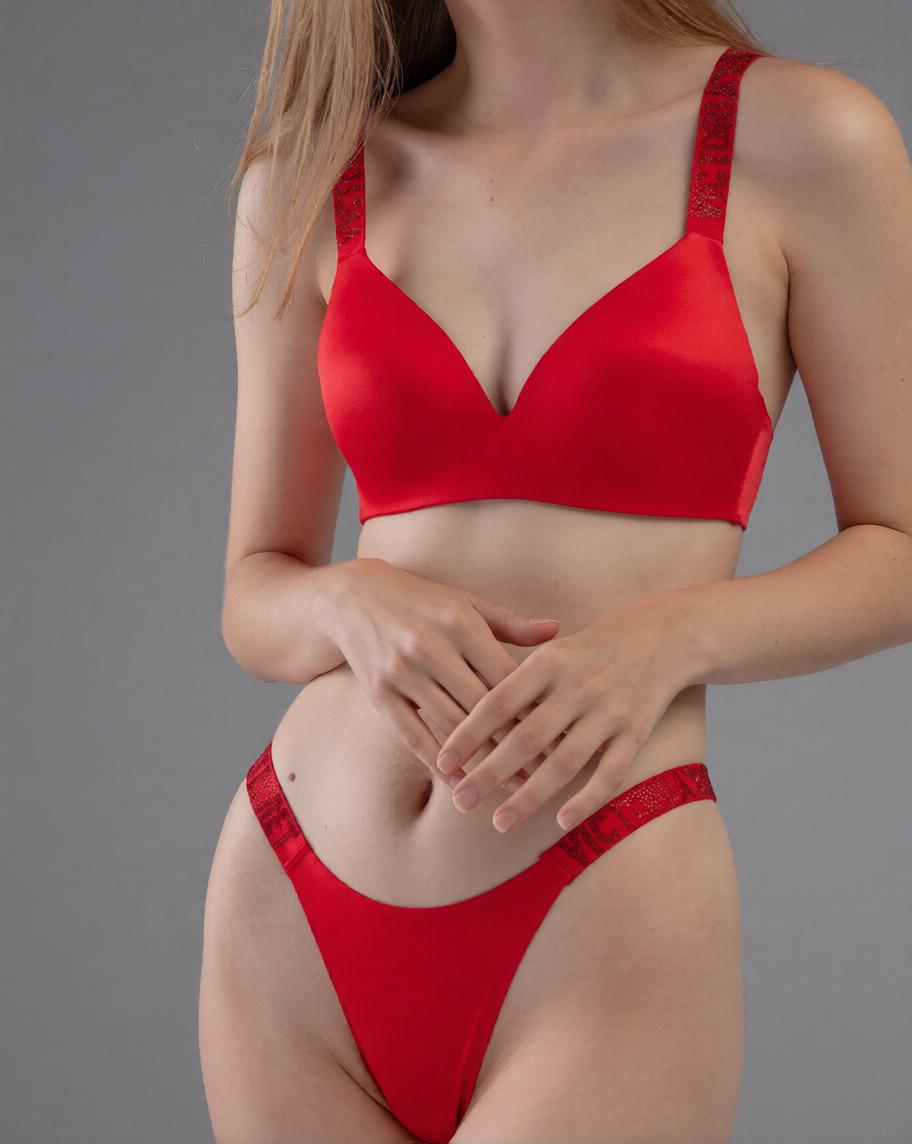 Комплект белья Victoria’s Secret без косточек без Push-Up 85С трусы бикини XL Красный (8034)