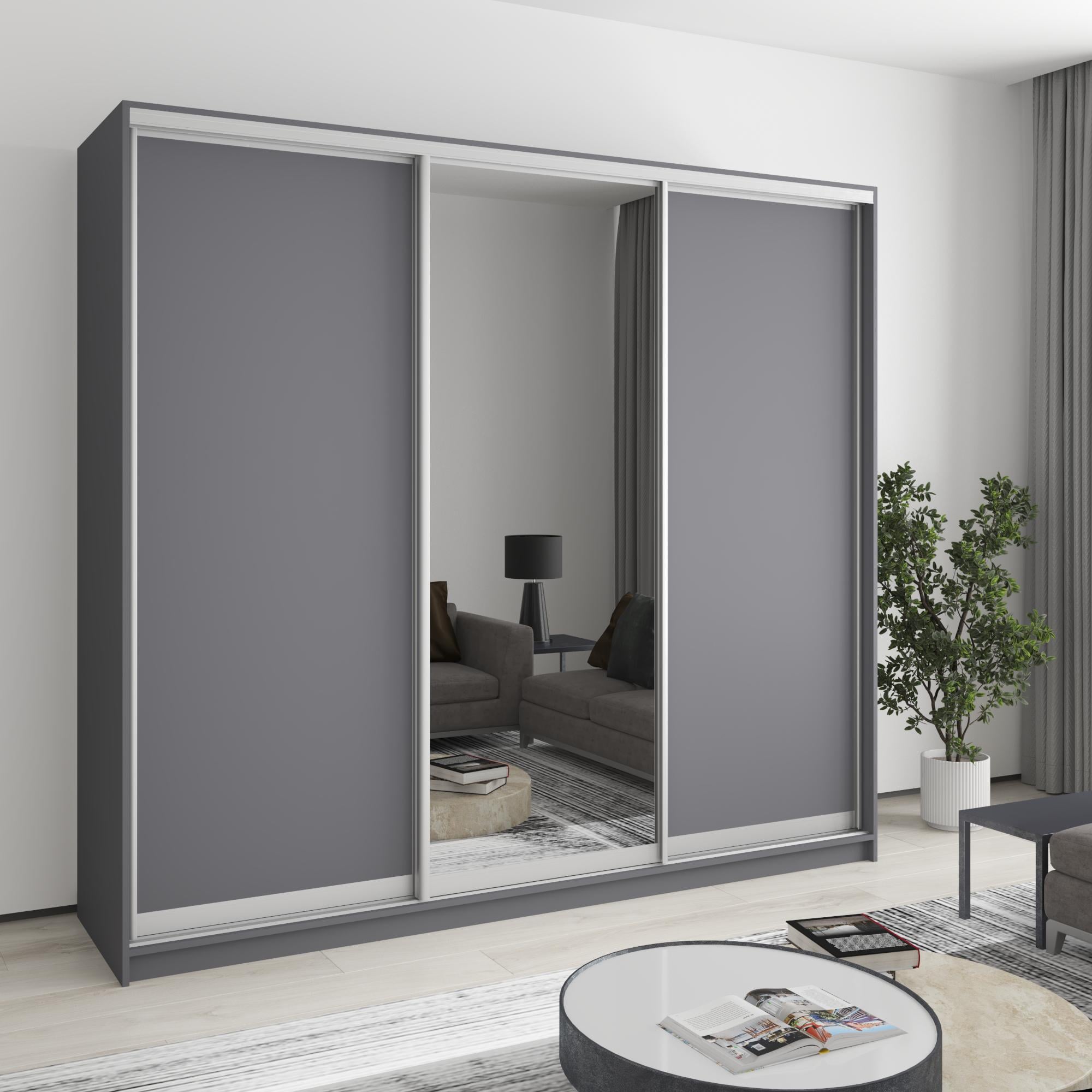 Шкаф-купе трехдверный MebelStar Комбо AL 2ДСП/Зеркало 230x60x210 см Антрацит (MBS-3347) Шкаф-купе трехдверный MebelStar Комбо AL 2ДСП/Зеркало 230x60x210 см Антрацит (MBS-3347)