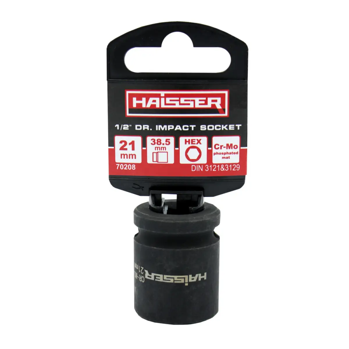 Головка ударна Haisser 70208 шестигранна 1/2'' фосфатована матова 21х38,5 мм
