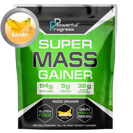 Гейнер высокобелковый для набора массы Powerful Progress Mass Gainer Банан 4 кг (7454) - фото 1