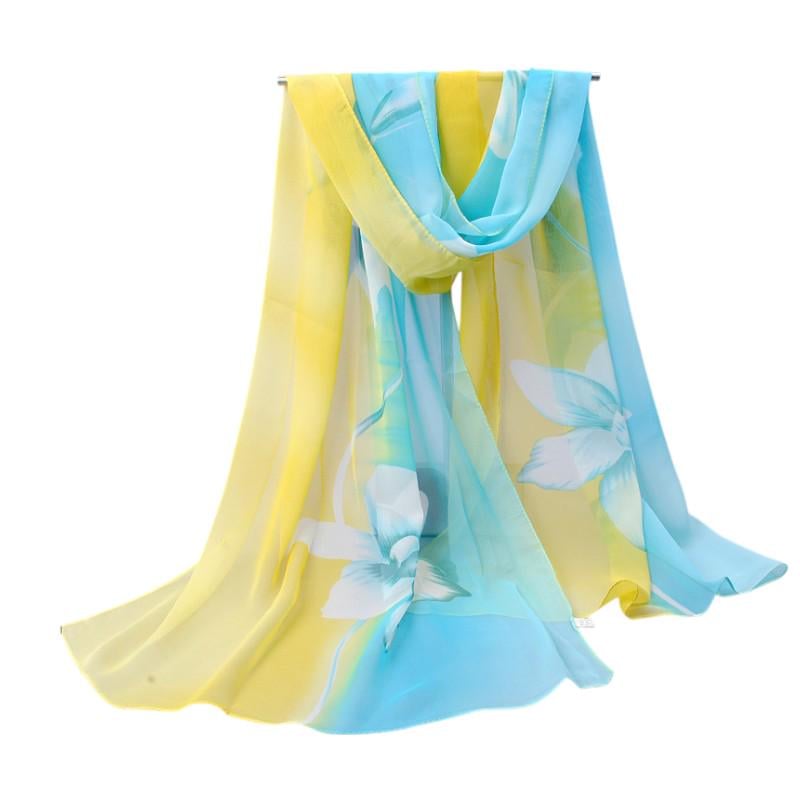 Шарф женский с цветами 150x48 см Желто-голубой (10029/6)