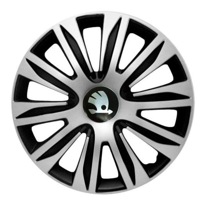 Колпаки для колес 4 Racing Nardo R13 с логотипом Skoda 4 шт. Silver/Black