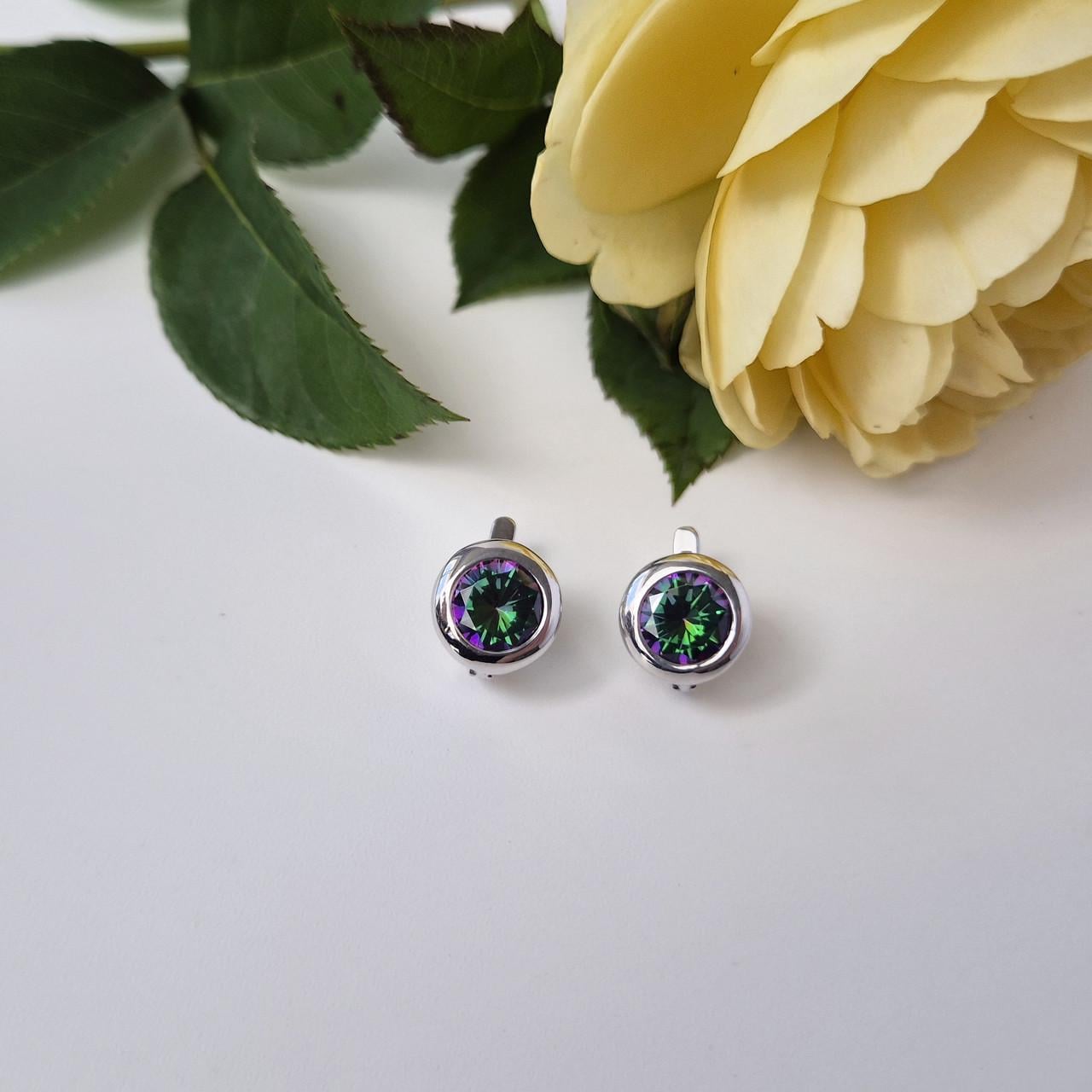 Серьги с камнем бакарди серебро 925 пробы родированное 4,80 г (2970/1рс)