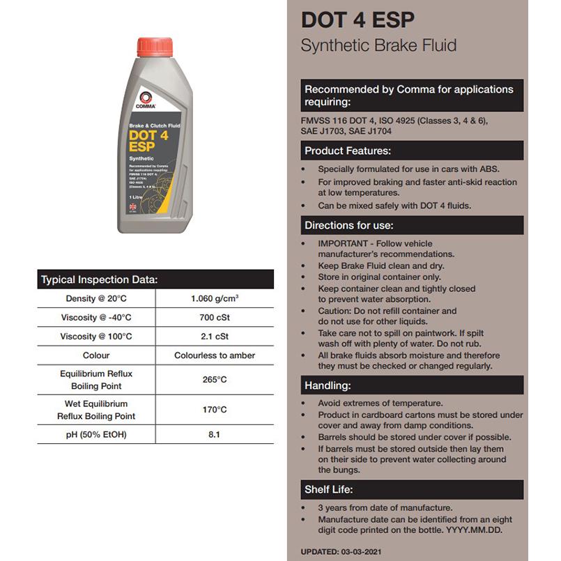 Гальмівна рідина COMMA DOT 4 ESP Brake Fluid 1 л (BF4ESP1L) - фото 2