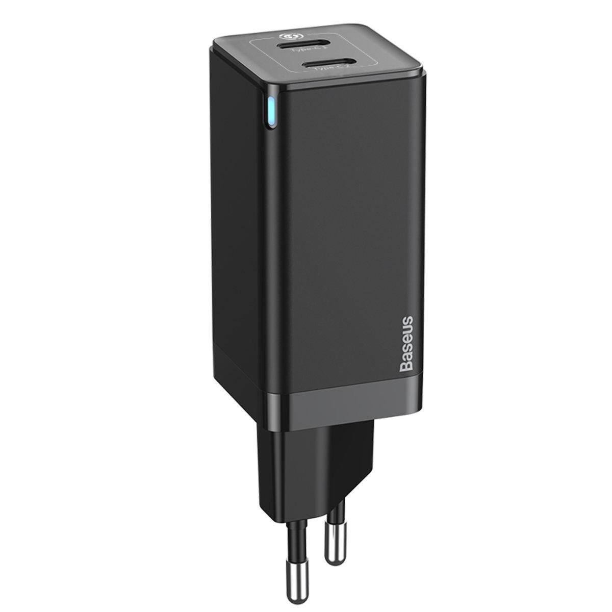 Зарядное устройство Baseus GaN2 Q.Charger 2xType-C 45W с мини-кабелем Type-C до Type-C 60W Черный (CCGAN-M01)