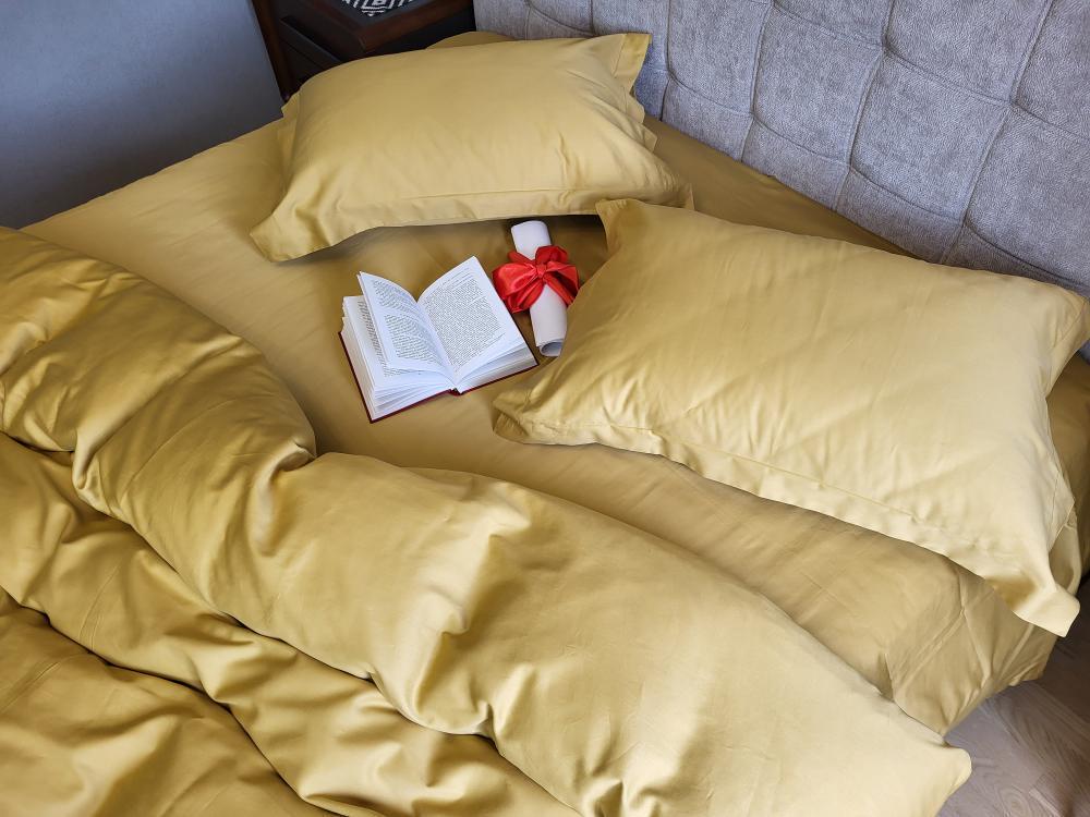 Комплект постельного белья на резинке Моно сатин Premium полуторный/наволочки 50х70/70х70 см Gold (5756) - фото 3