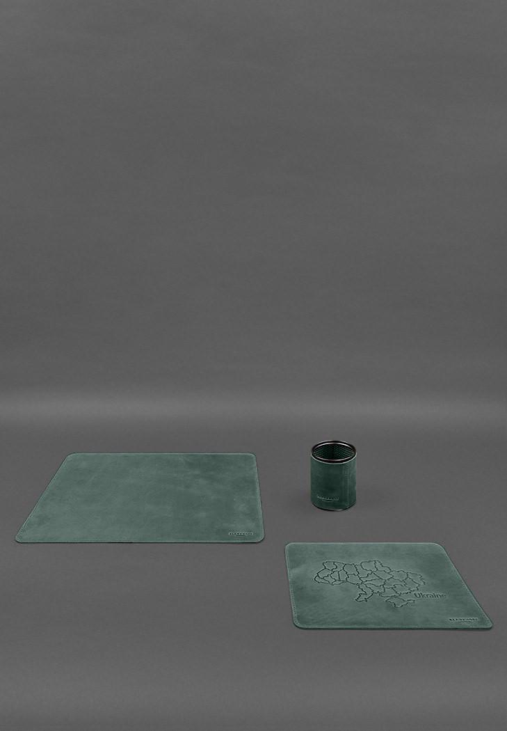 Набор настольный из натуральной кожи 5.0 с картой Украины Crazy Horse Зеленый (A-028352) - фото 2 Набор настольный из натуральной кожи 5.0 с картой Украины Crazy Horse Зеленый (A-028352) - фото 2