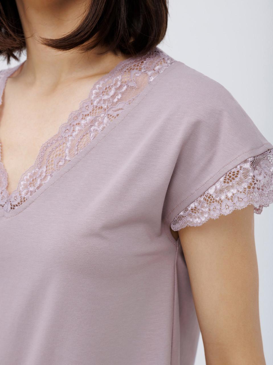 Пижама женская Roksana футболка/штаны-капри с кружевом хлопковая 4XL Пудровый (2453740744) - фото 3 Пижама женская Roksana футболка/штаны-капри с кружевом хлопковая 4XL Пудровый (2453740744) - фото 3