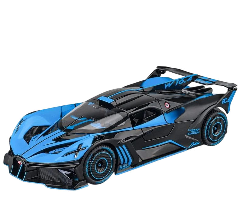 Игрушечная машинка металлическая Bugatti Bolide с инерционным механизмом/светом и звуком 1:24 Голубой (78146)