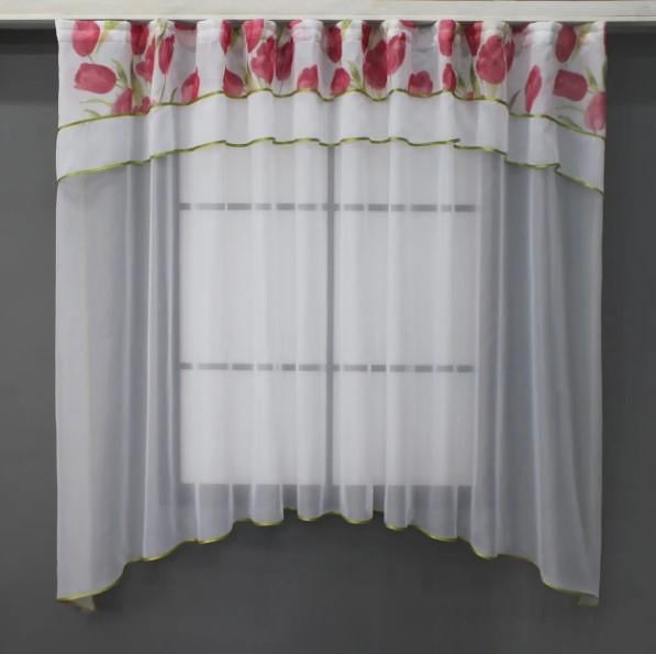 Гардина кухонна з аркою 280х170 см Білий/Червоний (036к) - фото 1 Гардина кухонна з аркою 280х170 см Білий/Червоний (036к) - фото 1