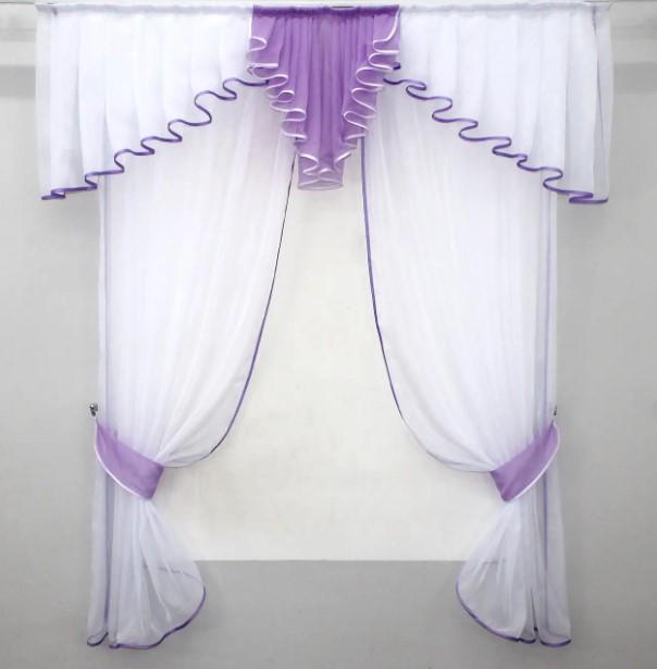 Занавеска на кухню/балкон шифон 150х170 см Сиреневый/Белый (103к)