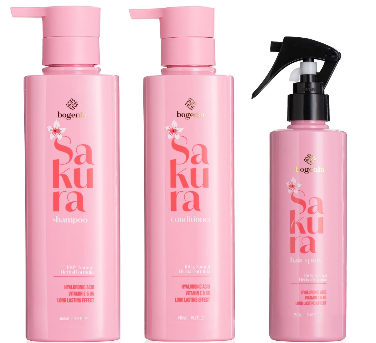 Набор для ухода за волосами Bogenia Sakura шампунь и кондиционер/термозащита