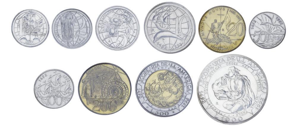 Набор коллекционных монет Сан-Марино 10 шт. 1992 UNC 1/2/5/10/20/50/100/200/500/1000 лир из серебра (М23378)