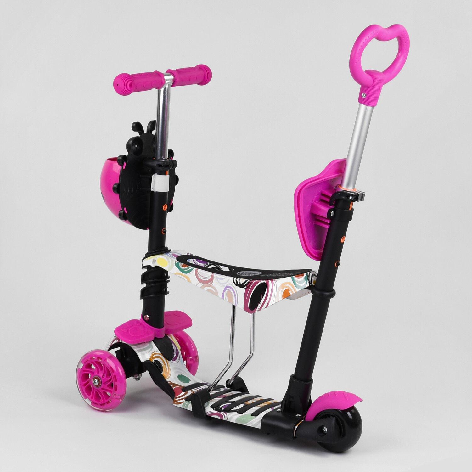 Самокат дитячий Best Scooter 5в1 з PU колесами та підсвічуванням Black/Pink (100055) - фото 6