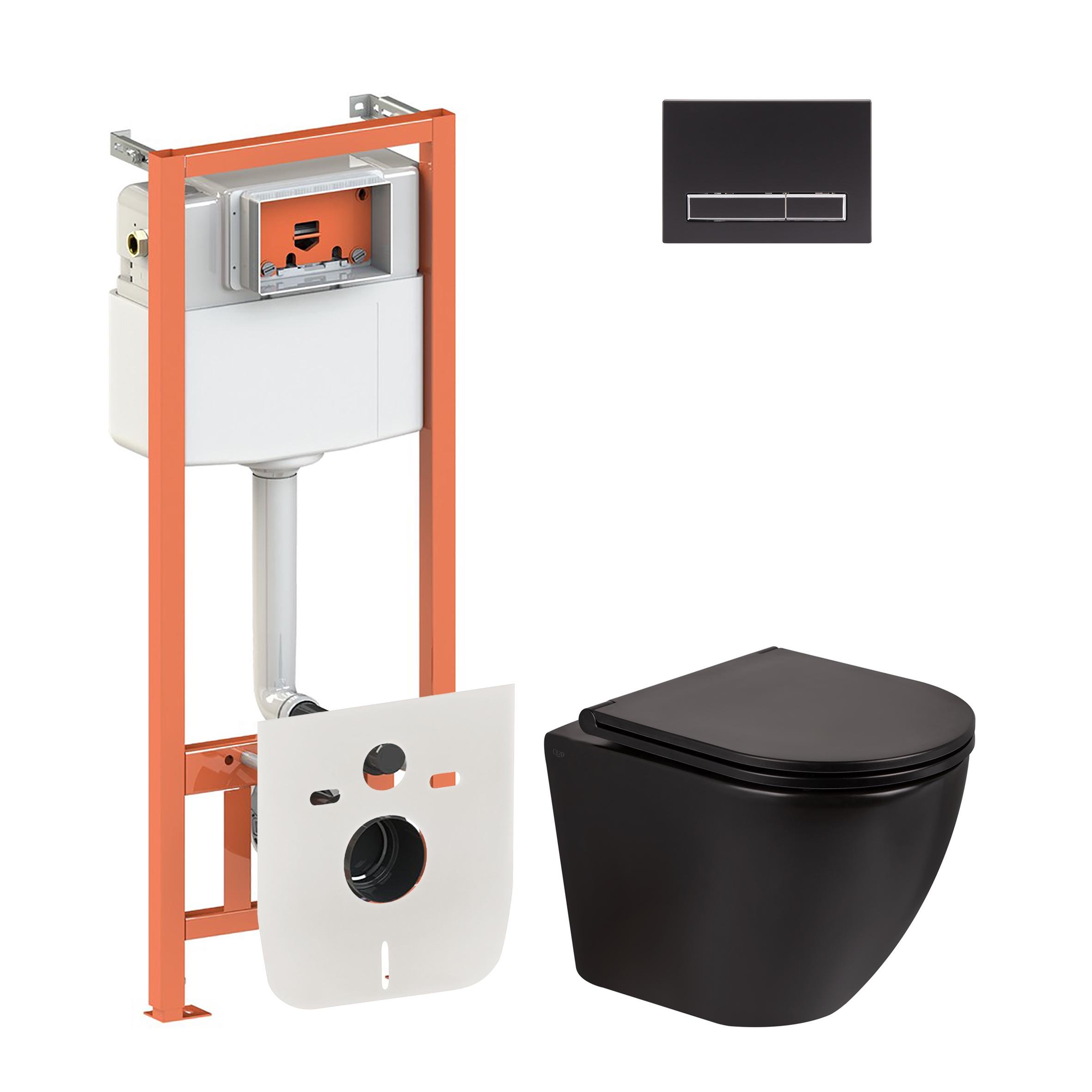 Комплект инсталляции Q-tap Nest QT13332141ERMB0133M425M08V1091MB с унитазом кнопка Черный (124723)