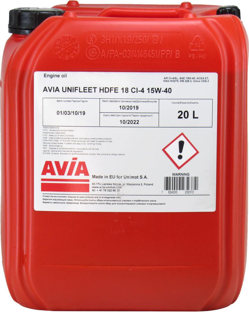 Моторное масло Avia Unifleet Hdfe18 дизель 15W-40 20 л (1400403)