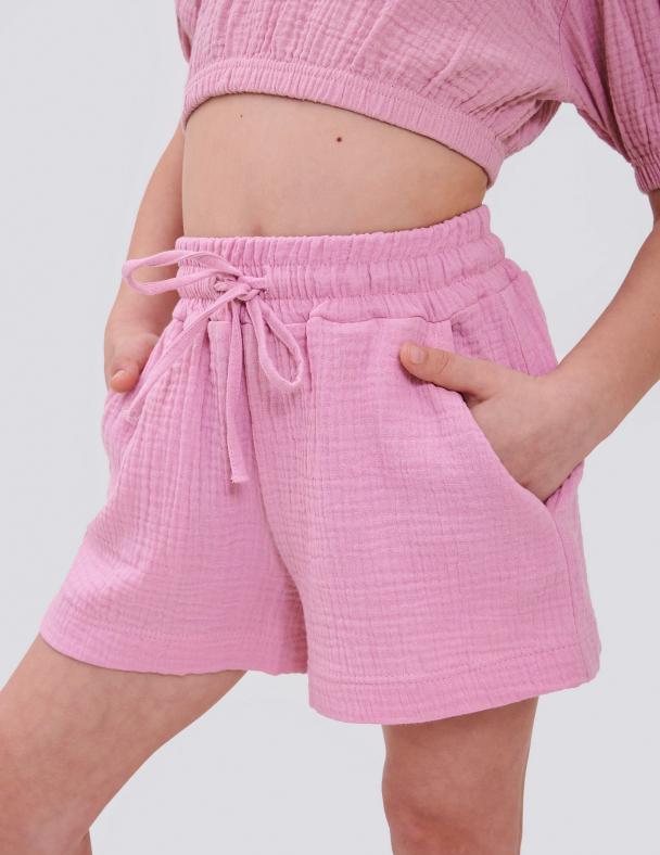 Шорты детские для девочки Smil 100 cotton муслин 128 см Розовая пудра (112444)