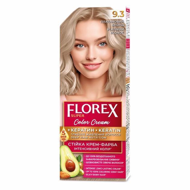 Крем-краска для волос стойкая Florex кератин 9.3 120 мл Платиновый блонд