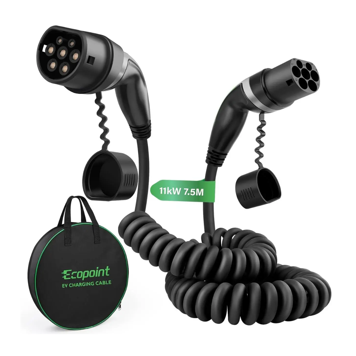 Зарядный кабель для электромобиля Ecopoint Type 2 11kW 16A 3-фазы Mode 3, 7.5 м, IP55, coiled (EP-T2-11)
