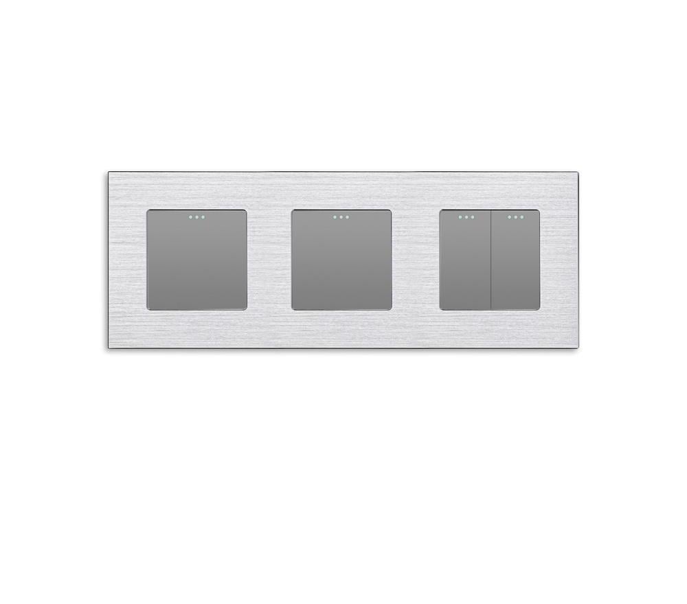 Выключатель проходной универсальный WALLPAD 4-клавишный 1-1-2 алюминий Серый