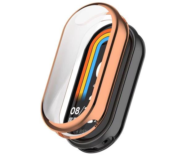 Чехол cиликоновый для Xiaomi Mi Band 8 с защитой на экран Rose/Gold