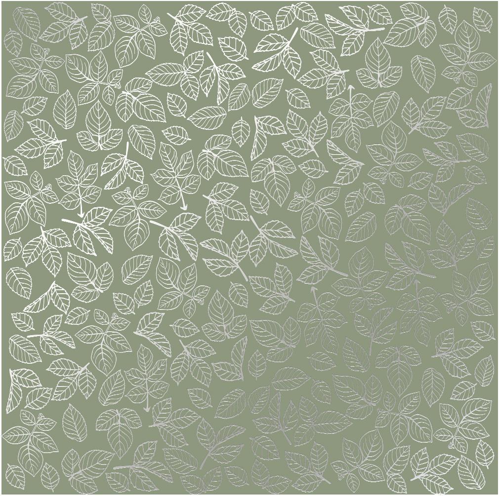 Лист бумаги односторонний Silver Rose leaves с серебряным тиснением 30,5х30,5 см Olive