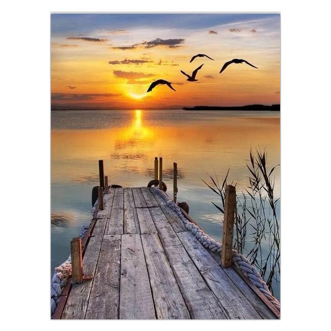 Алмазная вышивка мозаика Diy Закат на старом причале 30х40 см DZDP479