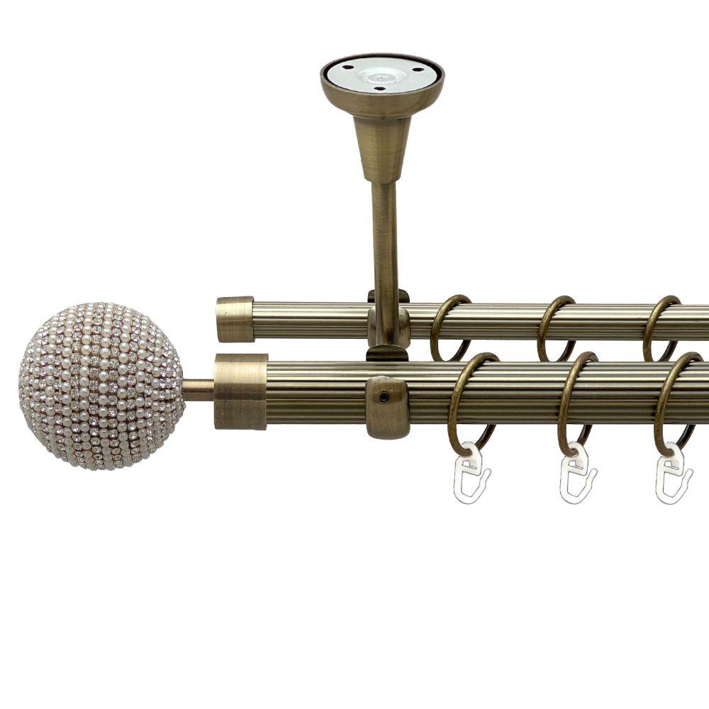 Карниз Orvit Карера металевий дворядний відкритий до стелі рифлена труба кільце металеве 25/16 мм 160 см Антик (00-00021935)