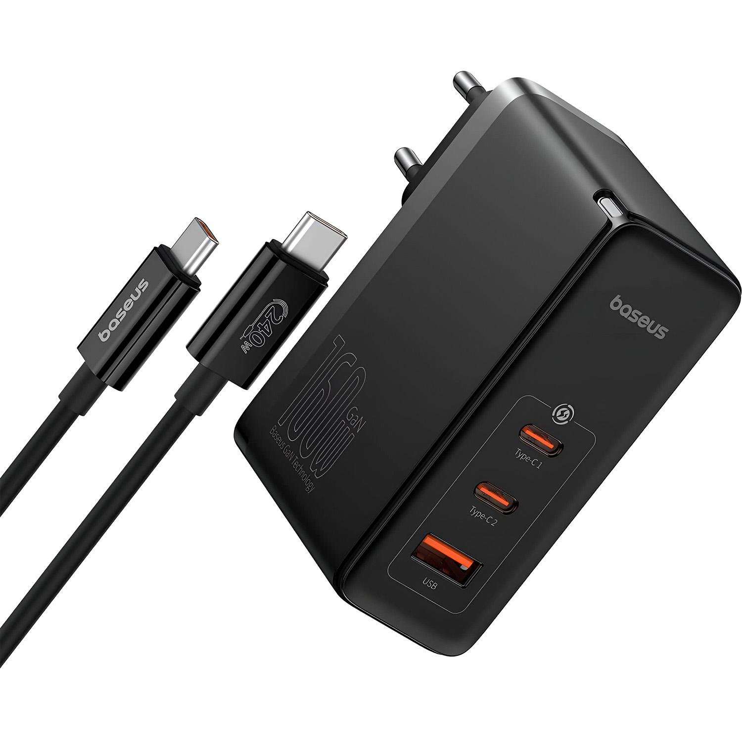 Зарядний пристрій BASEUS GaN5 Pro Digital Fast Charger 160W 2xUSB-C+USB-A з кабелем USB Type-C to USB Type-C 1 м Black (zuc-0933)